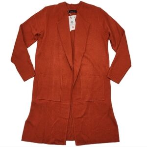 Merokeety Cardigan Sweater Coatagan Wool Blend Rust Orange Pockets Sz Small NEW